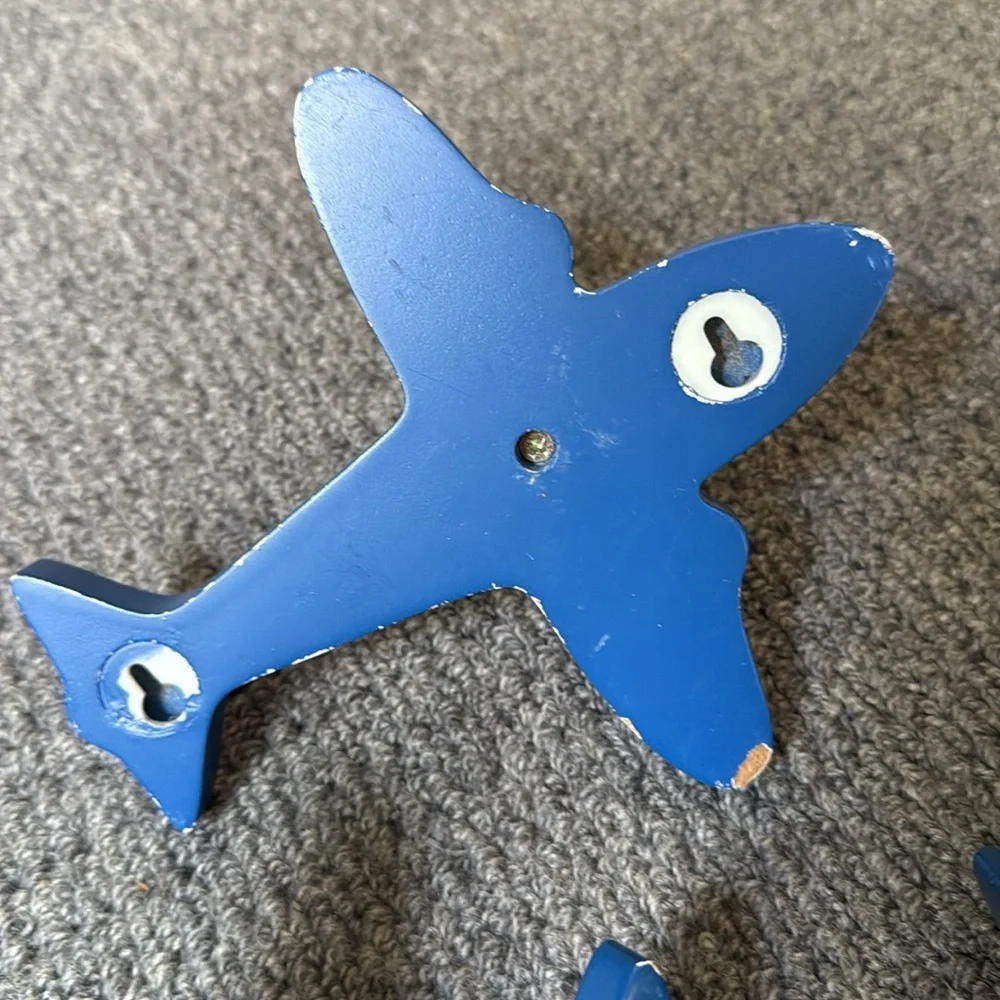 Blue Kids Wood Wall Hook Set Aeroplane wall pegs (by The Land of Nod)